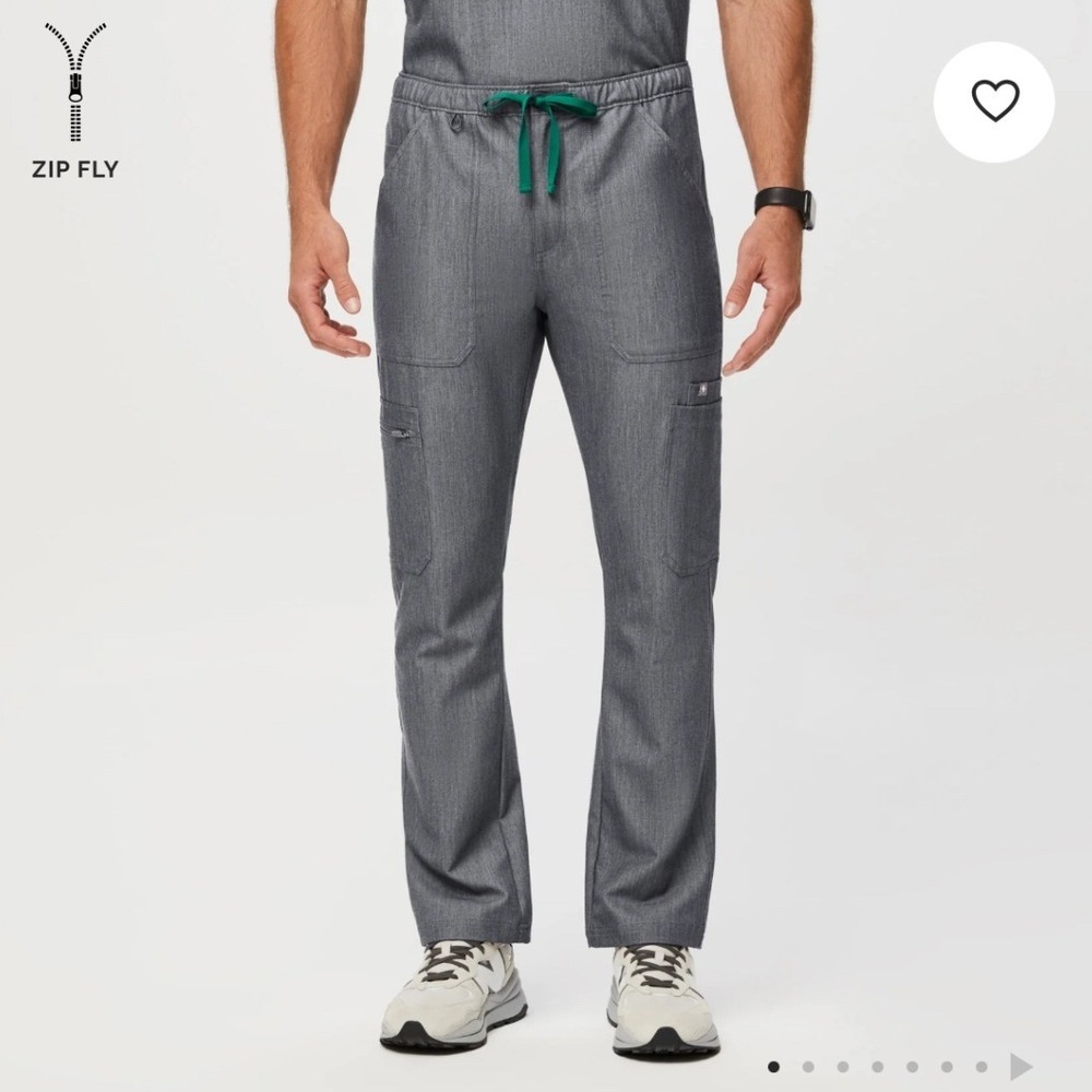 FIGS Axim Cargo Scrub Pants Mens Graphite Grey Zip‎ Fly Drawstring Medium